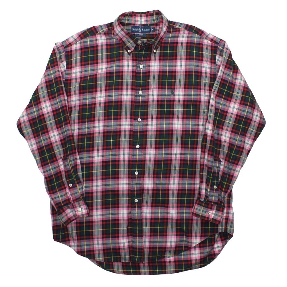 Polo Ralph Lauren Pink Checkered Button Front Casual Mens Prep Shirt sz L